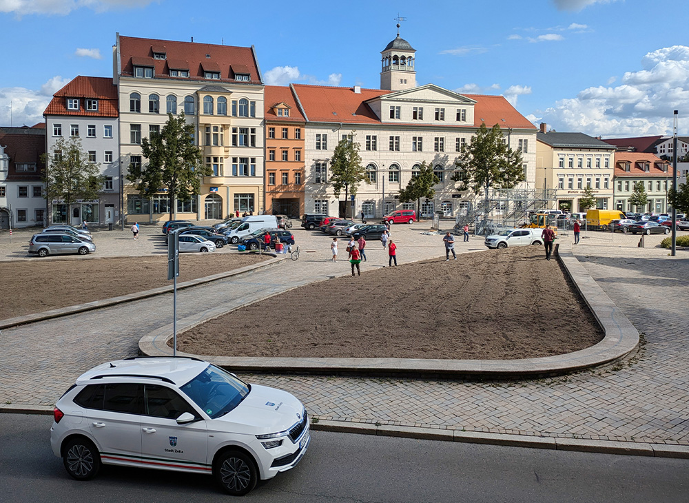 Einsaatflächen vor dem Rathaus in Zeitz